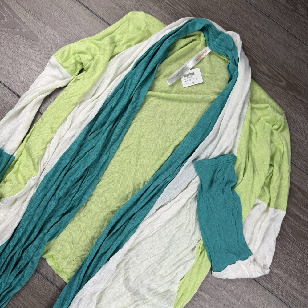 Renee‎ C Women's Long Sleeve Caped Open Cardigan Striped Blue Green White Large